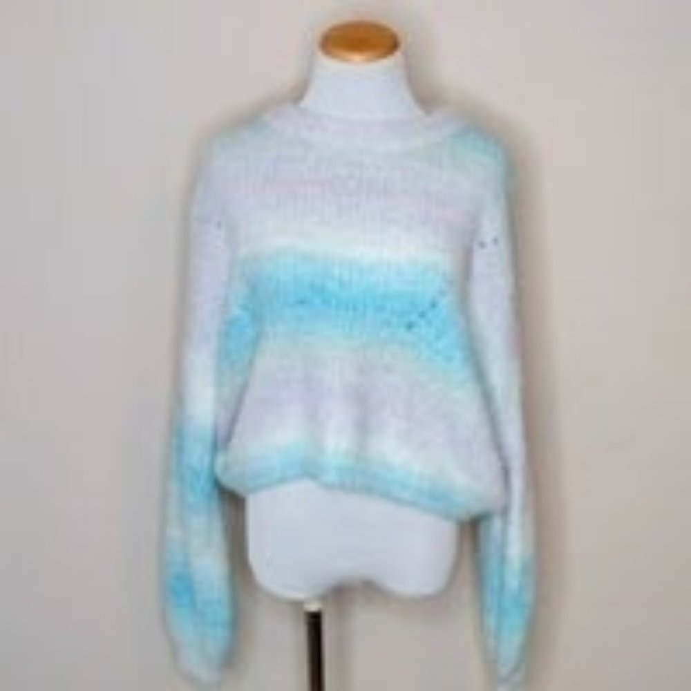 XLarge - Wild Fable Loose Open Knit Sweater Bubble Sleeve light blue Paste